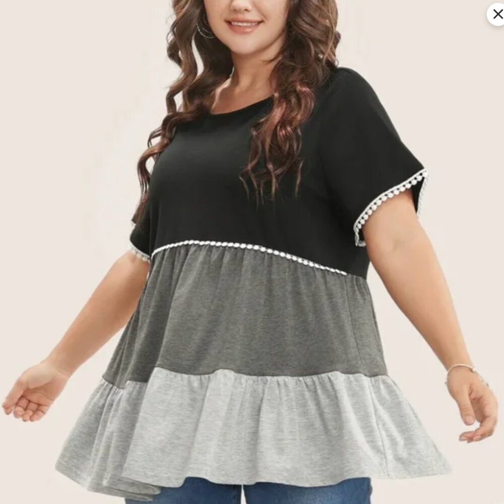 BloomChic Colorblock Contrast Ruffle Tiered T-shirt Plus Size 26